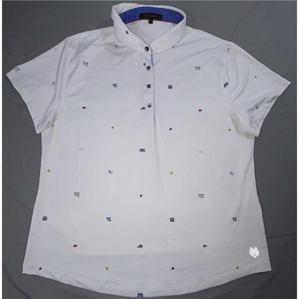 Greyson Polo Shirt Womens XL White KC Golf Icon Print Stretch Casual Peru